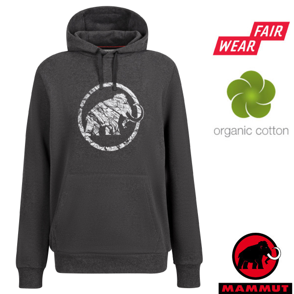 【MAMMUT 長毛象】男 Logo ML 有機棉透氣保暖連帽長袖上衣/1014-02141-00411 黑✿30E010
